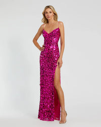 Mac Duggal, Embellished spaghetti strap gown with lace up black - Hot Pink #10047