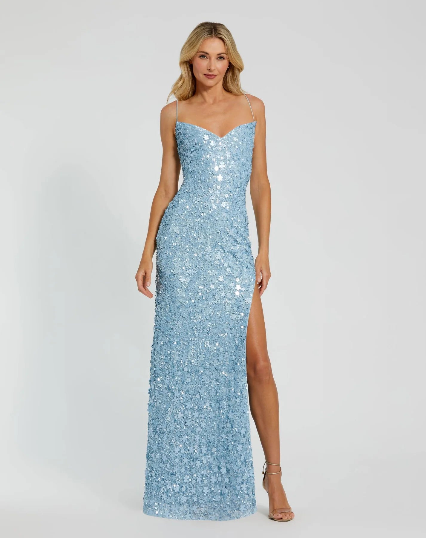 Mac Duggal, Embellished spaghetti strap gown with lace up black - Ice Blue #10047