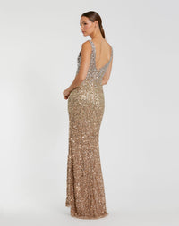 Sexy Sequin Sleeveless Plunge Neck Gown - Gold