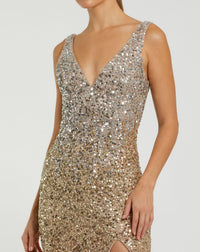 Sexy Sequin Sleeveless Plunge Neck Gown - Gold