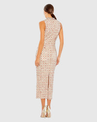 High neck crystal embellished midi gown - Peach