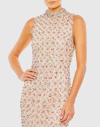 High neck crystal embellished midi gown - Peach