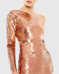 Sequin one sleeve slit gown - Copper