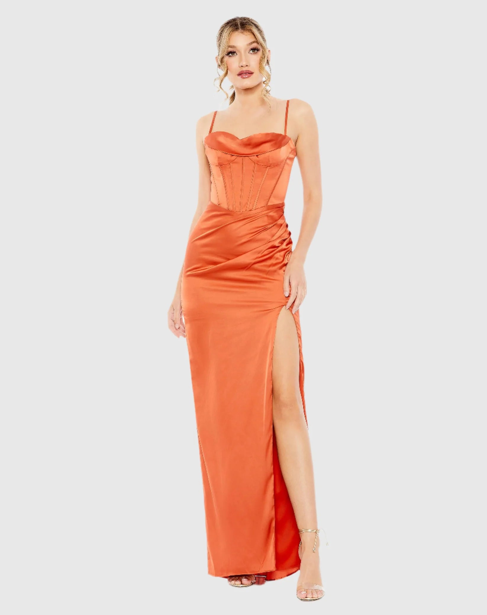 Mac Duggal Bustier Side Ruched Bodycon Gown #11562 Orange