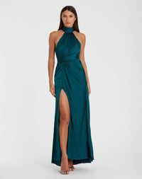 Mac Duggal Open Back High Neck Side Ruched Gown #11642 Teal