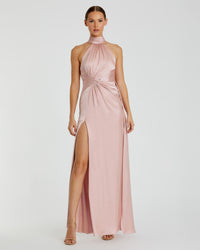 Mac Duggal Open Back High Neck Side Ruched Gown #11642 Pink