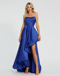 Mac Duggal, Strapless Ruched High Low Gown #11685 Blue