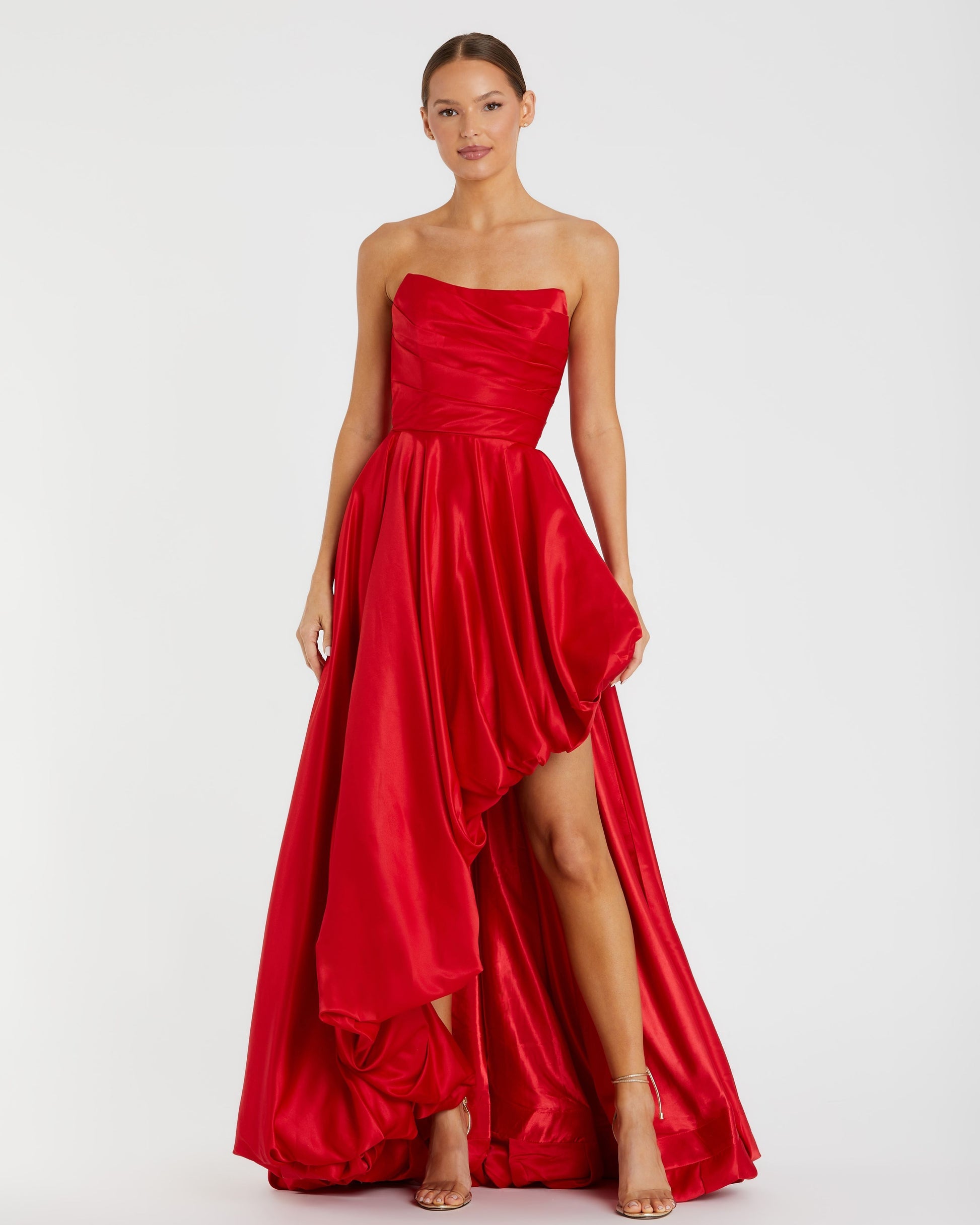 Mac Duggal, Strapless Ruched High Low Gown #11685 Red
