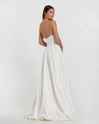 Strapless Ruched Hi Low Dress - White