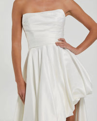 Strapless Ruched Hi Low Dress - White