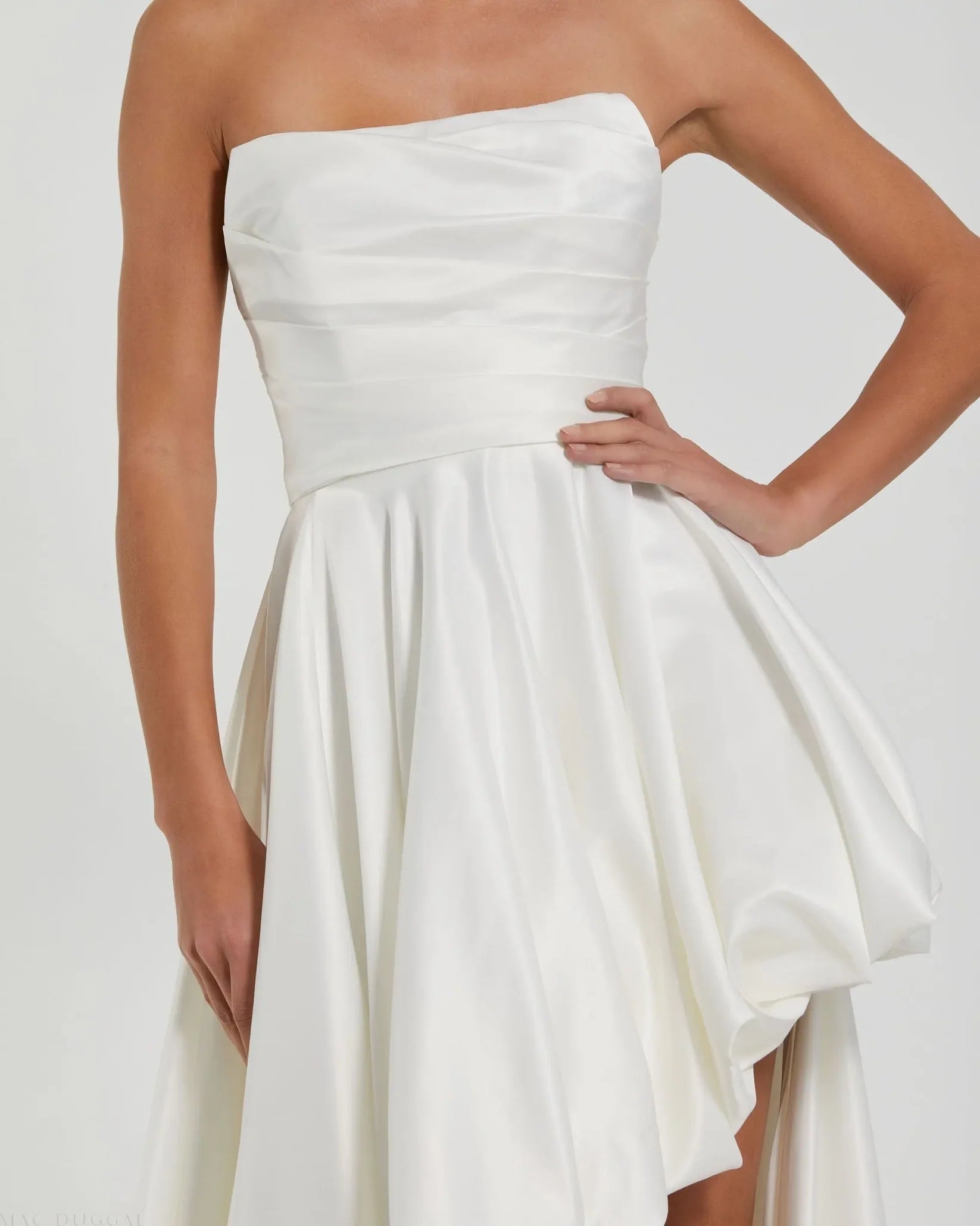 Strapless Ruched Hi Low Dress - White
