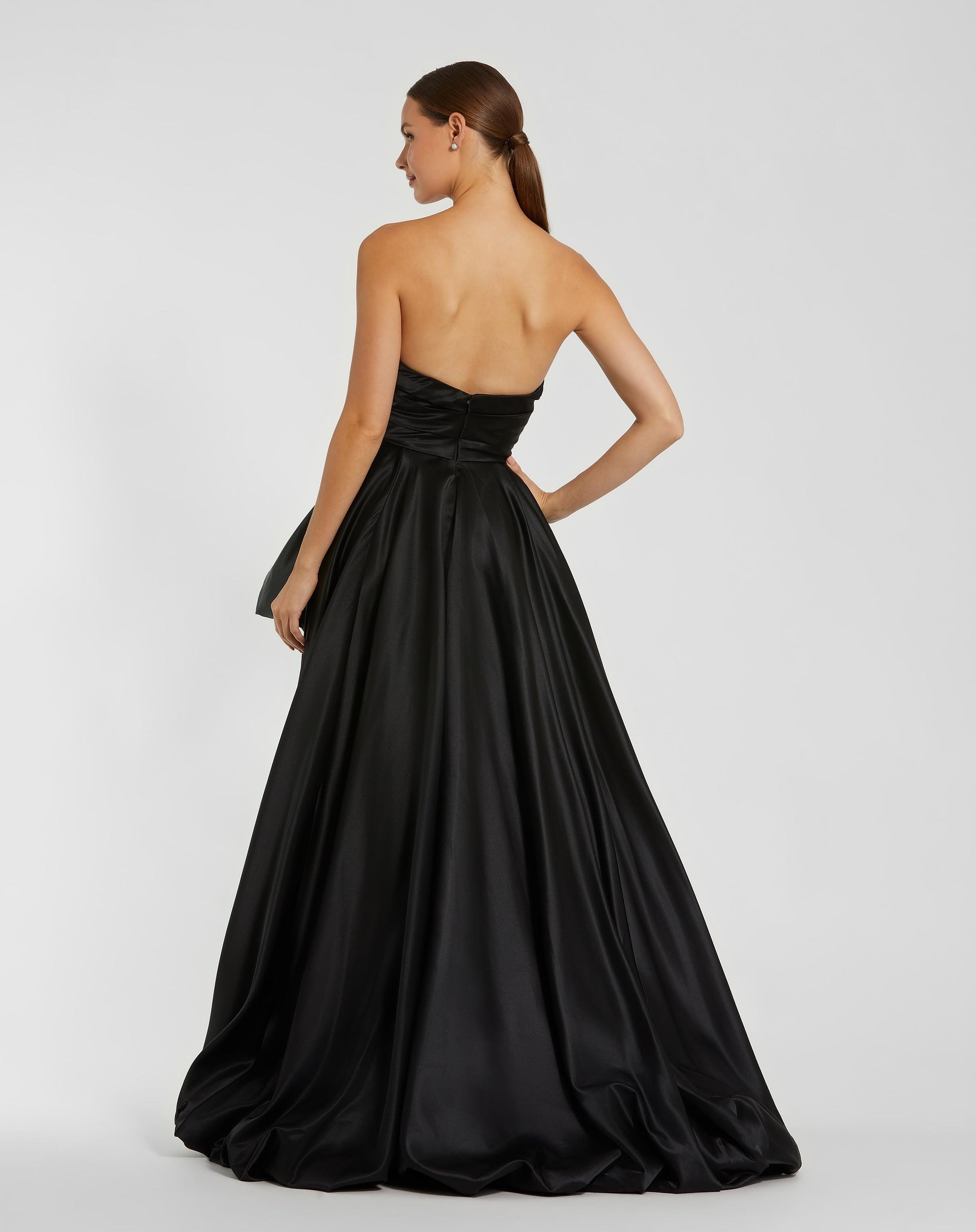 Strapless Ruched Hi Low Dress - Black