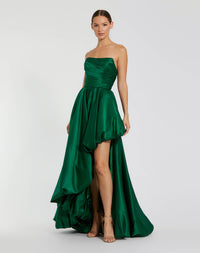 Mac Duggal, Strapless Ruched High Low Gown #11685 Emerald Green