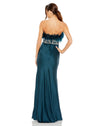 Strapless ostrich feather rhinestone crystal gown - Teal