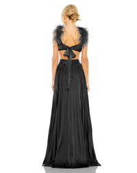 Ostrich feather detail cap sleeve cut out gown - Brown