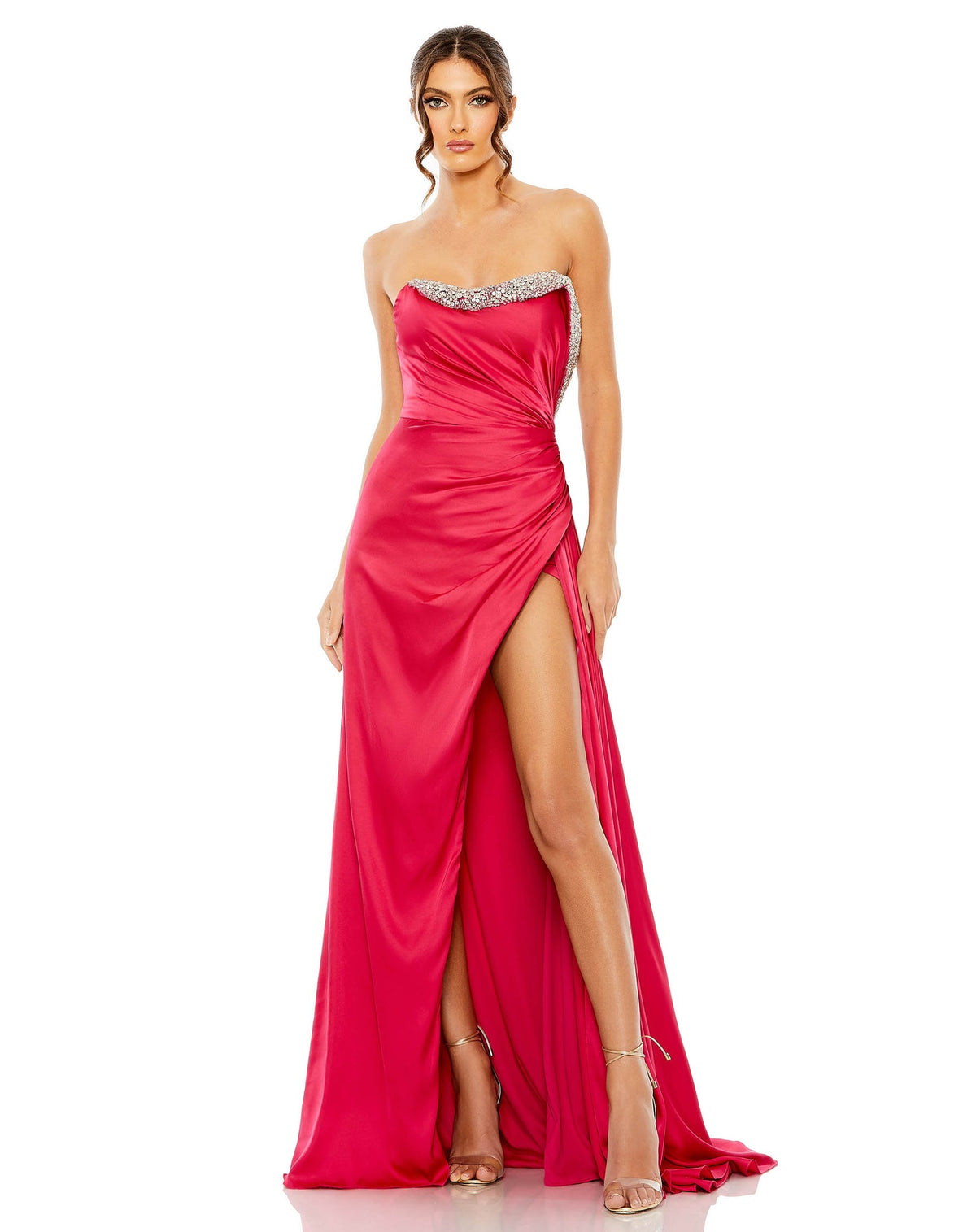 Mac Duggal Style #11691 Strapless ruched corset crystal embellished gown - Pink