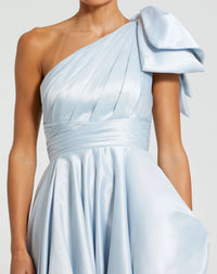 Satin One Shoulder Bow Gown - Ice Blue