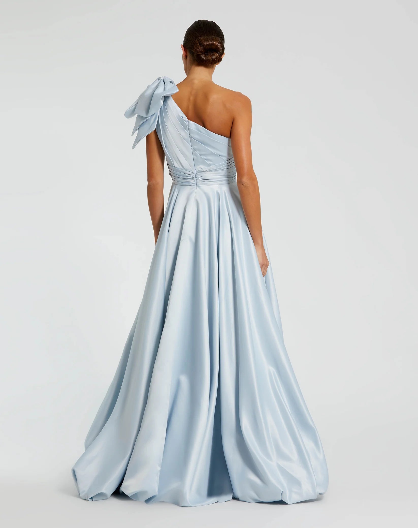Satin One Shoulder Bow Gown - Ice Blue