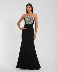 Mac Duggal Blue Crepe Strapless Gown With 3D Rhinestone Flower #11855 Black