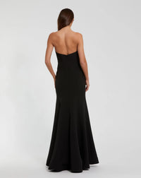 Crepe Strapless Gown With 3D Rhinestone Flower - Black