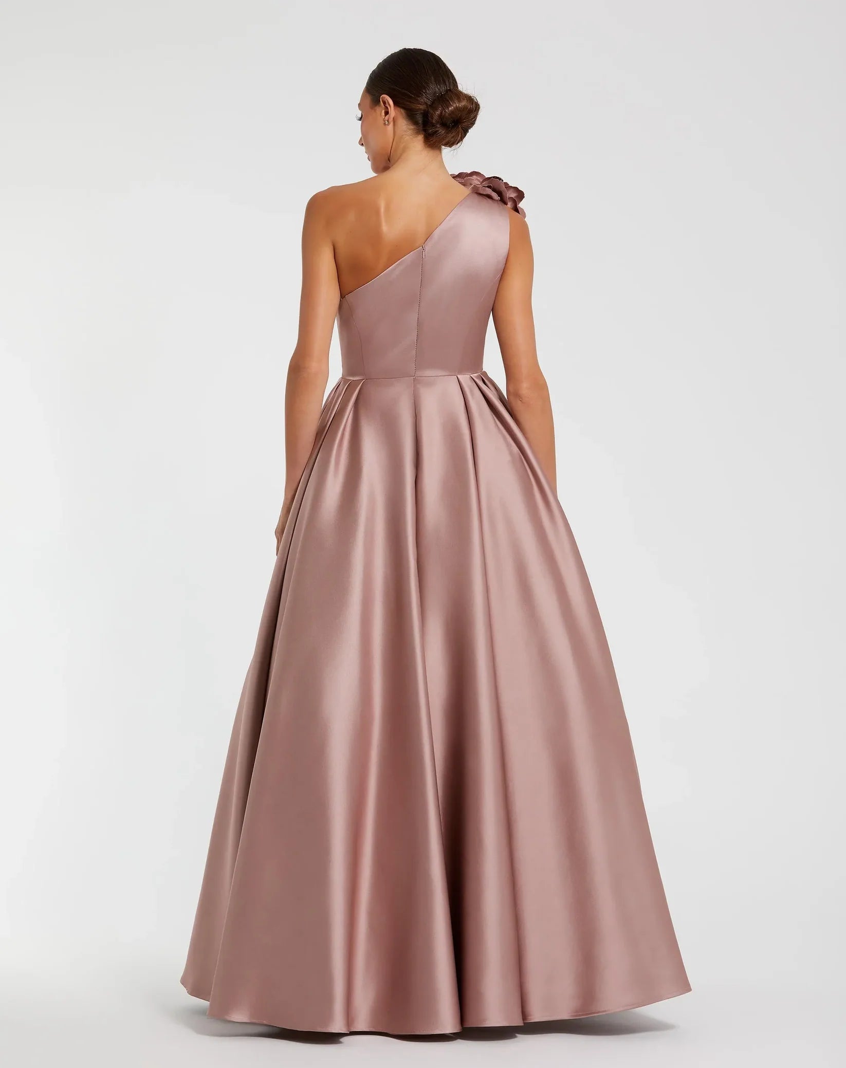 One Shoulder Satin Ball Gown - Rose