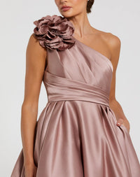 One Shoulder Satin Ball Gown - Rose