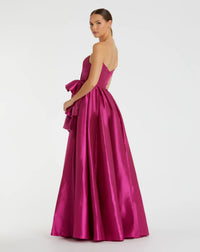 Strapless Taffeta Gown with Ruffles and Slit - Hot Pink