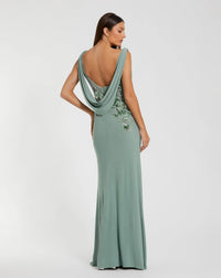 Sleeveless Jersey Cowl Neck Gown With Beading - Midnight