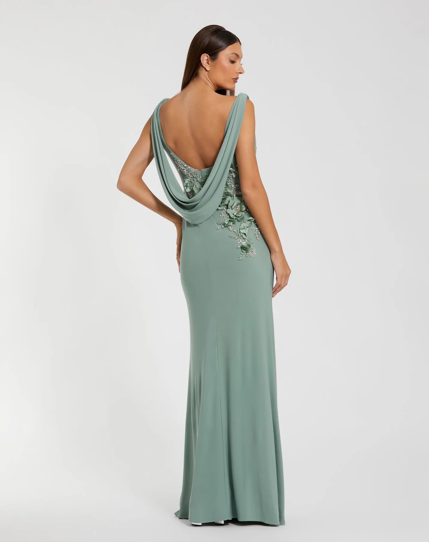 Sleeveless Jersey Cowl Neck Gown With Beading - Midnight