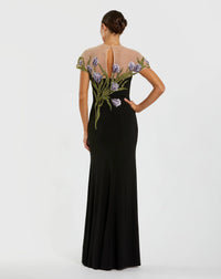 Jersey Floral Embroidered Gown - Black