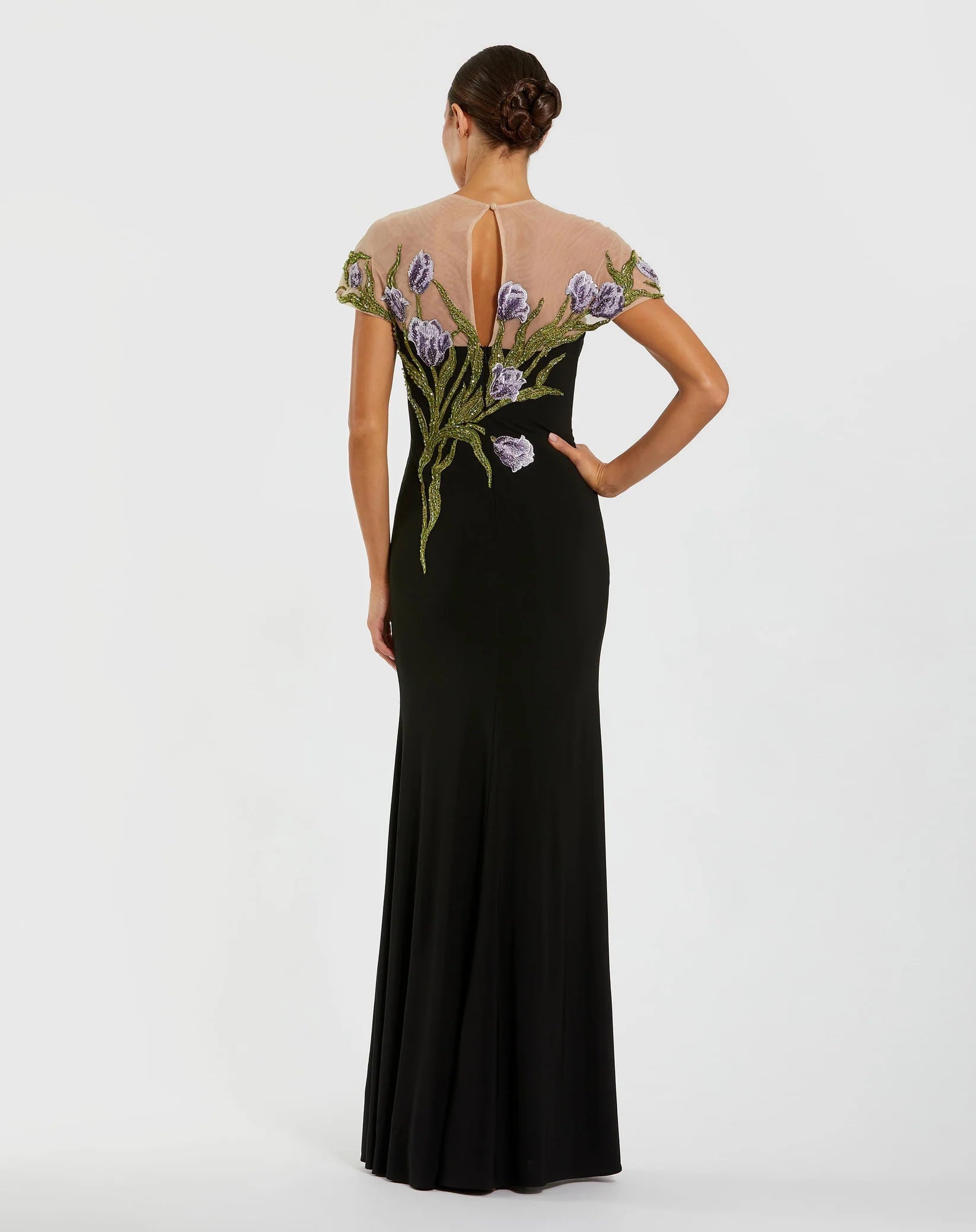 Jersey Floral Embroidered Gown - Black