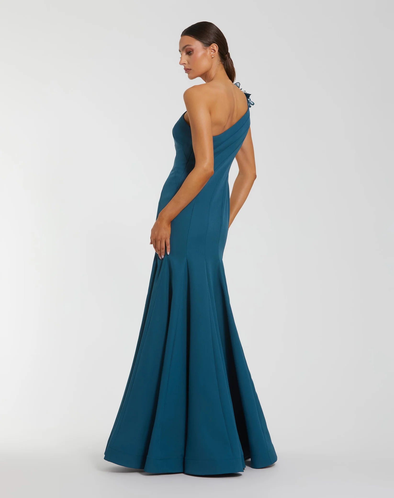 One Shoulder Mermaid Gown with 3D Flowers - Blue
