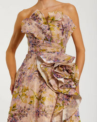 Strapless Pink Velvet Floral Ball Gown - Blush