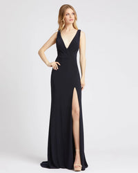 Mac Duggal V-neck wrap sleeveless evening gown - Midnight #12336