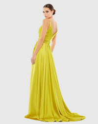 Sleeveless satin gown - Chartreuse