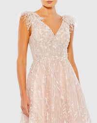 Embroidered Sleeveless FeatherlMidi Dress - Pink