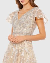 Embellished A-Line Gown - Champagne