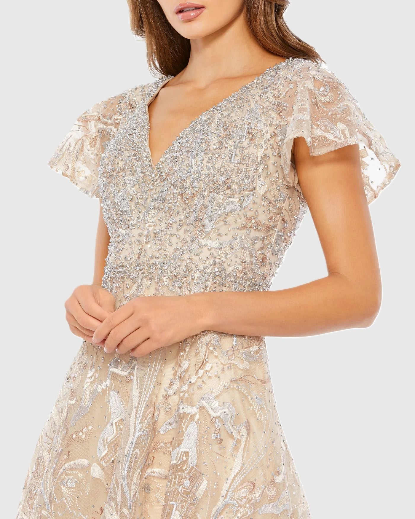 Embellished A-Line Gown - Champagne