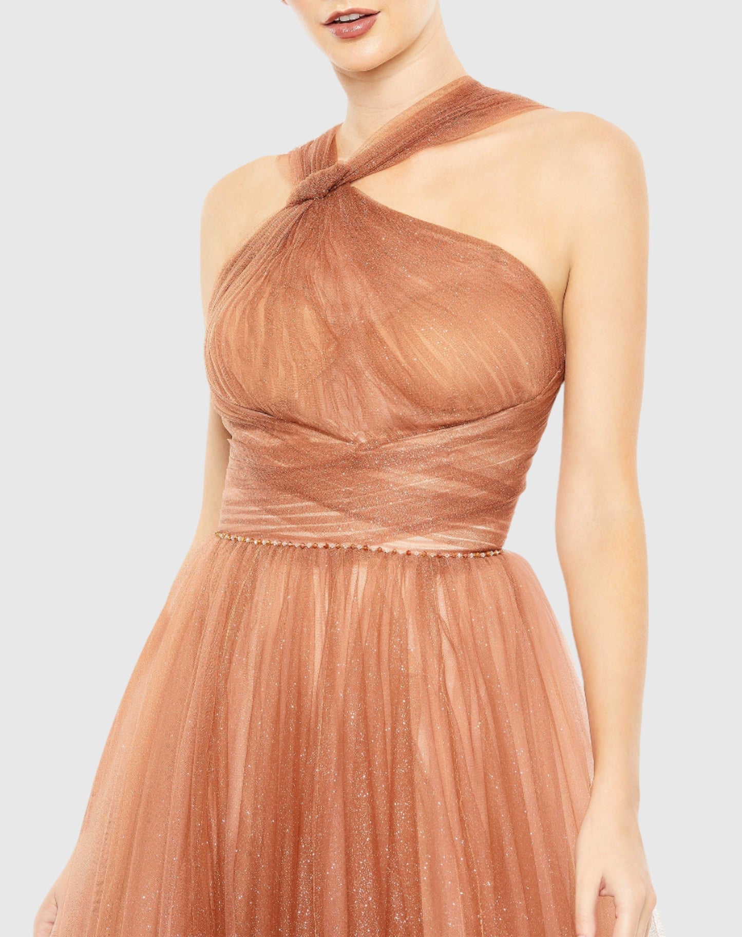 Glitter ombre halter neck ballgown - Carmel ombre