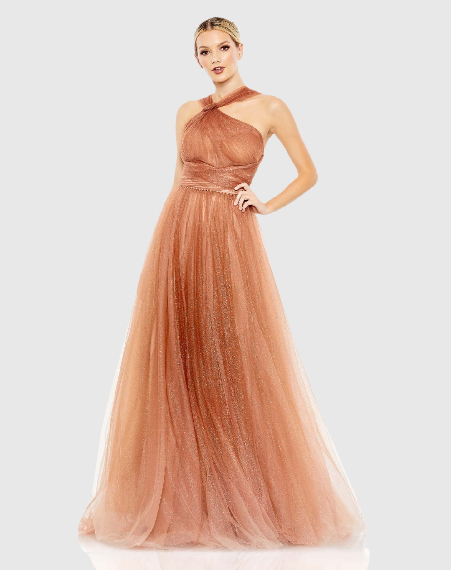 Glitter ombre halter neck ballgown - Carmel ombre