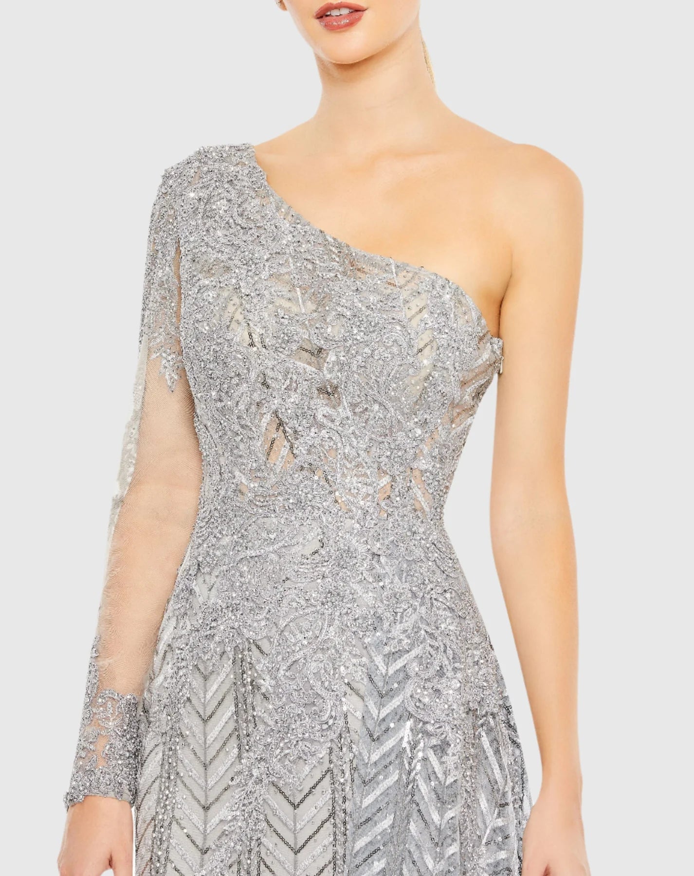 One shoulder A-line sequin gown - Silver