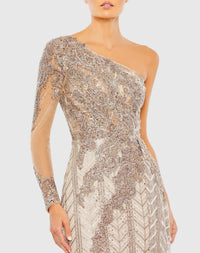 One shoulder A-line sequin gown - Silver