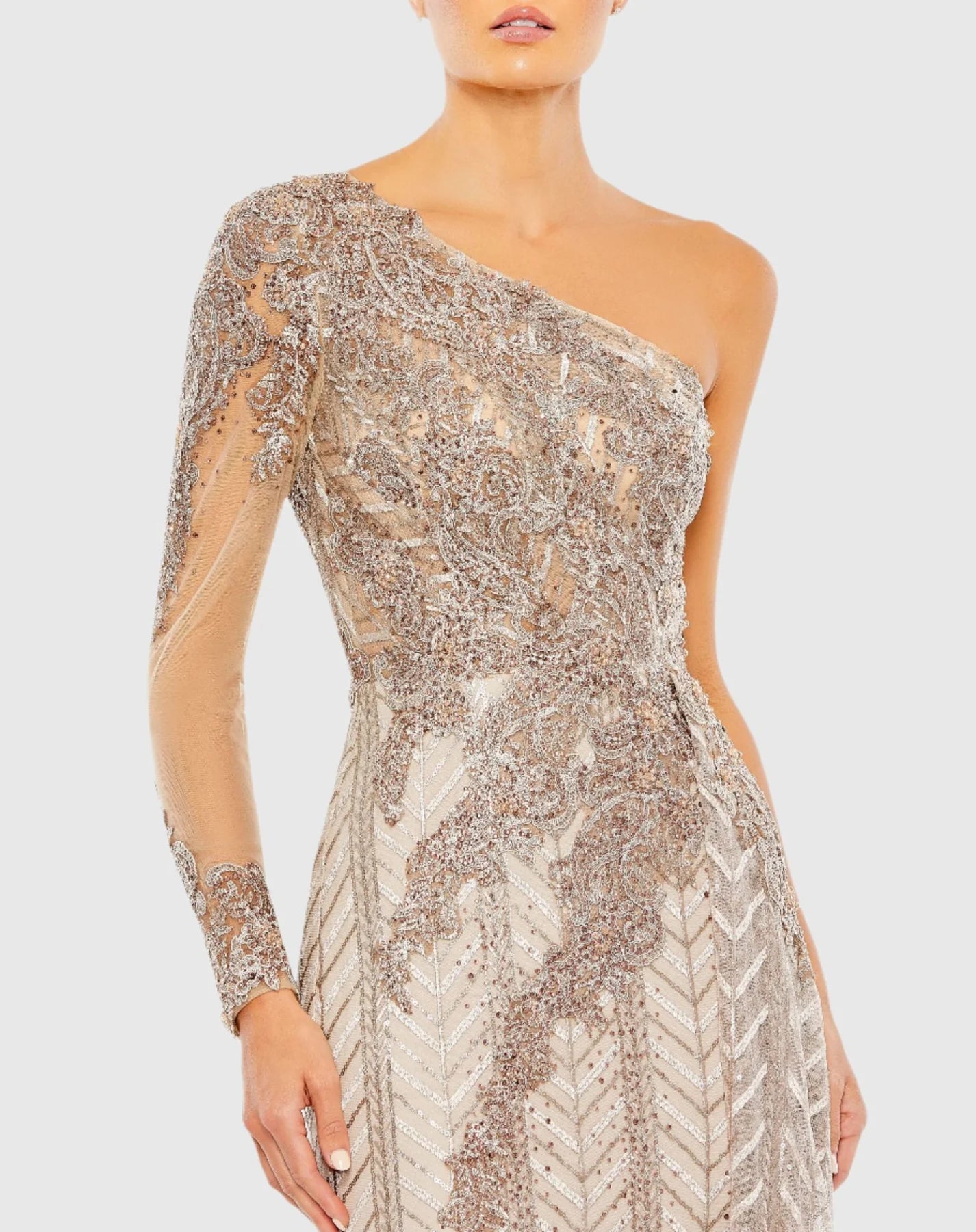 One shoulder A-line sequin gown - Silver