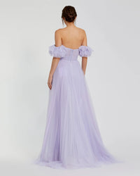 Off The Shoulder Tulle A Line Gown - Purple