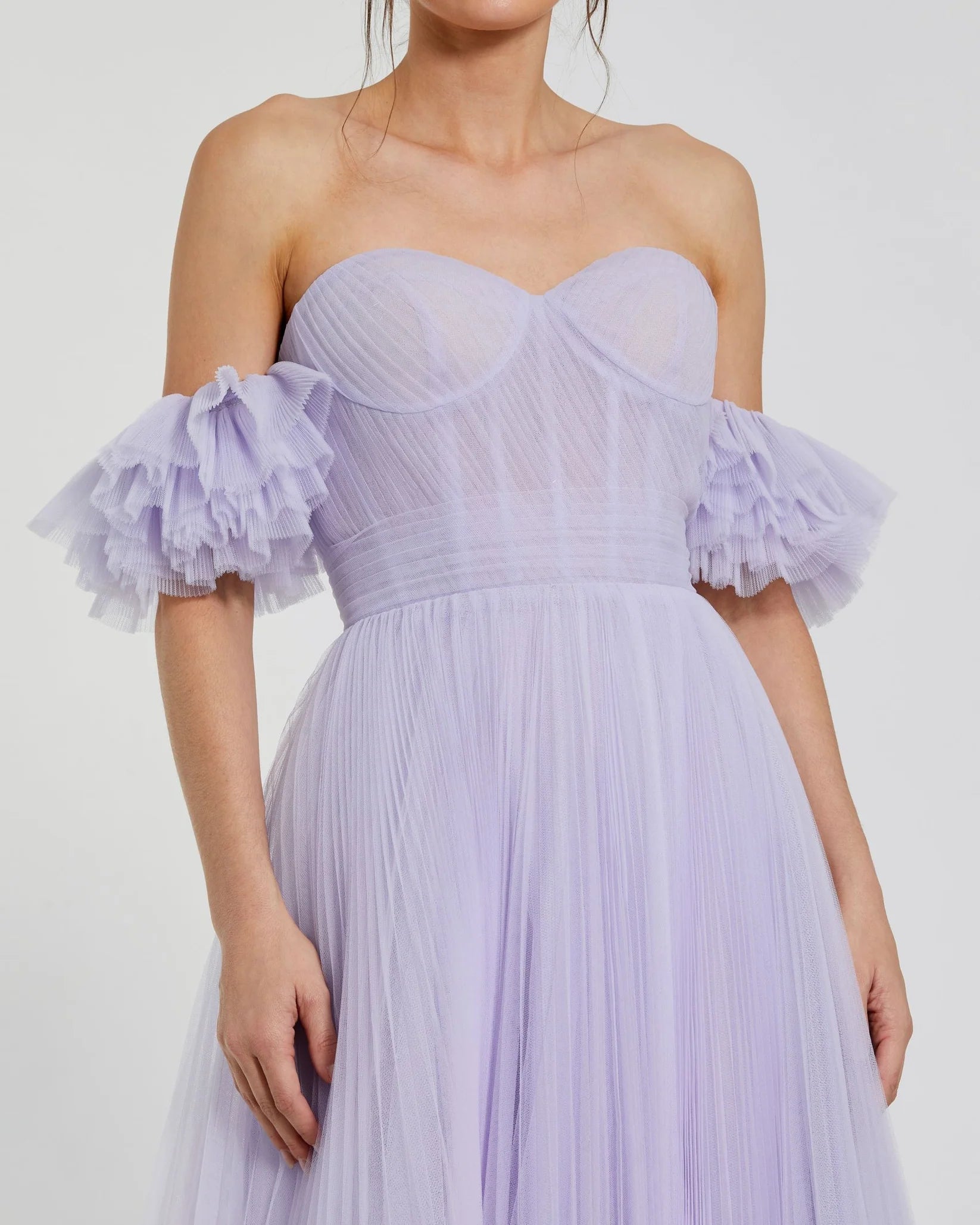 Off The Shoulder Tulle A Line Gown - Purple