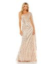 Mac Duggal Style #20528 One shoulder cap sleeve embellished gown - Rose Gold Sequin