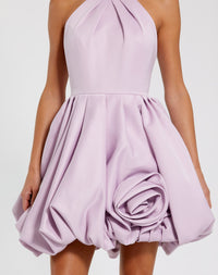 Satin High Neck Bubble Hem Mini Dress - Fuschia