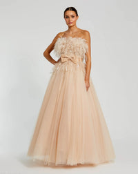 Mac Duggal Pink Strapless Feather Bustier Ballgown #20774 Champagne