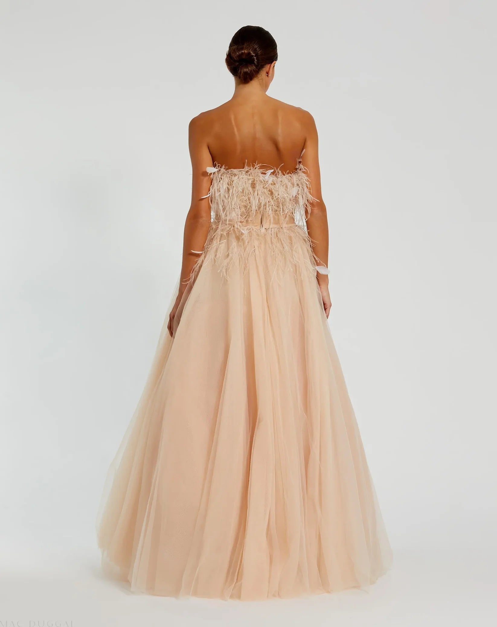 Pink Strapless Feather Bustier Ballgown - Champagne