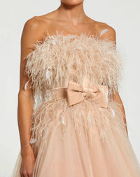 Pink Strapless Feather Bustier Ballgown - Champagne
